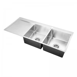 Fregadero de cocina de doble tazón reversible con orificio para grifo y tablero de drenaje en el lado izquierdo