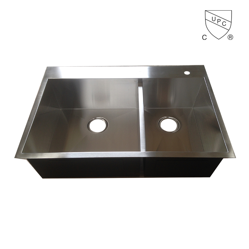 Fregadero de cocina de acero inoxidable de doble tazón hecho a mano CUPC 3322